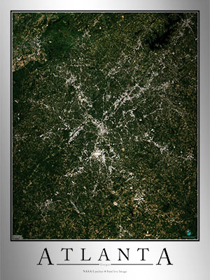 Aerial Image Satellite Map of Atlanta Area Poster
