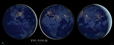 Black Marble Poster Three Views of Earth Lights at Night
