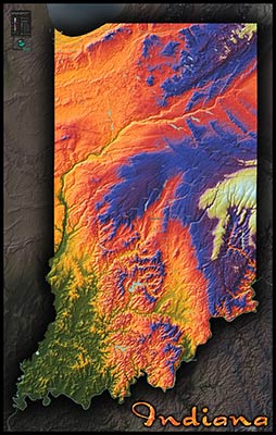 Indiana Topographic Physical Wall Map